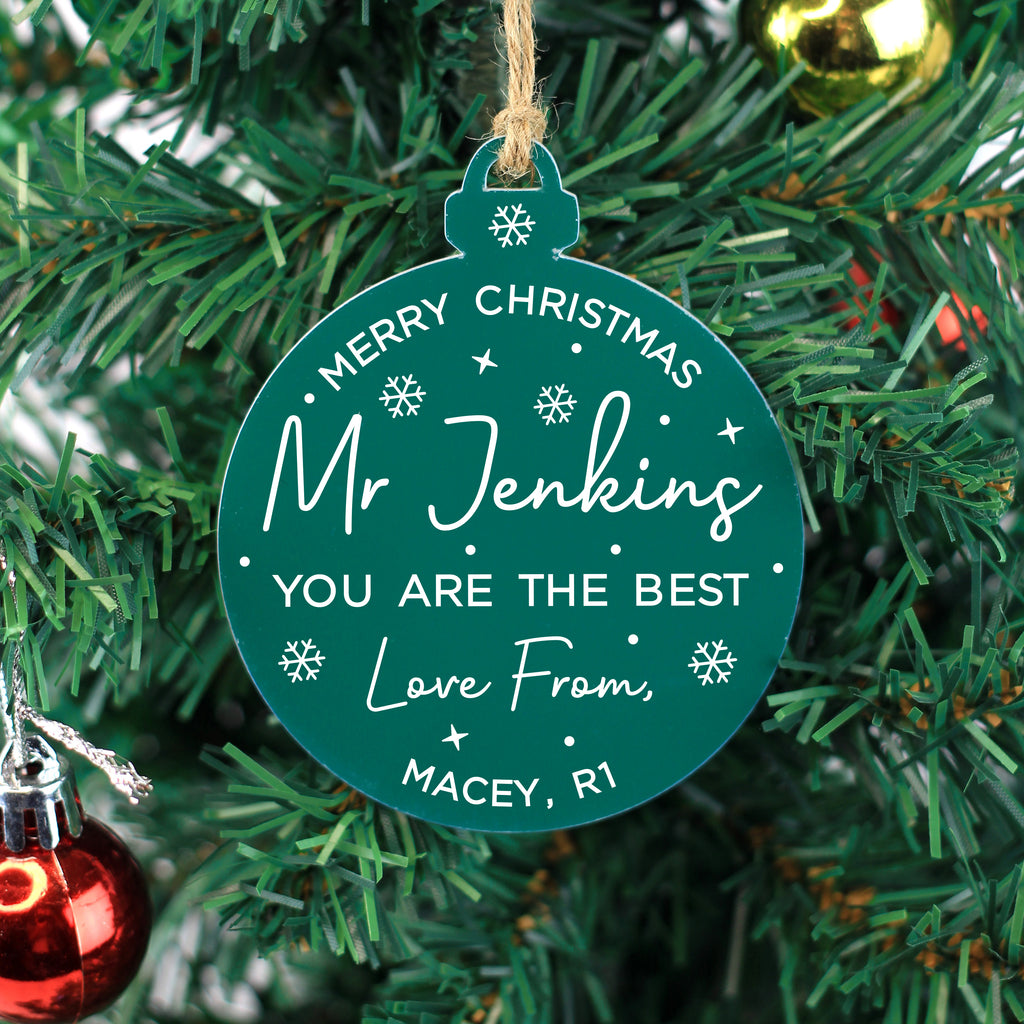 Personalised Thank You Teacher Acrylic Christmas Bauble