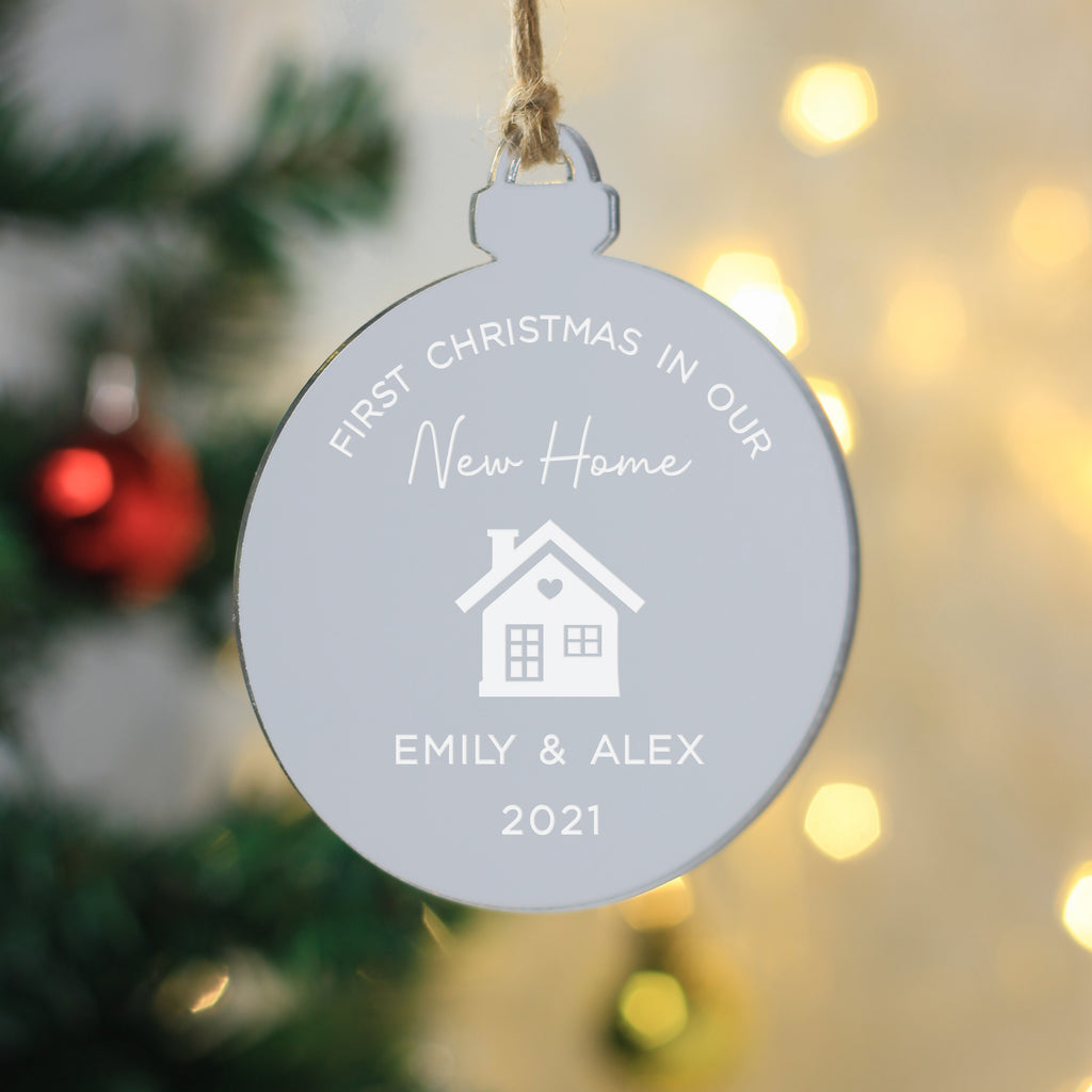 Personalised 'First Christmas in Our New Home' Rose Gold Mirror Bauble