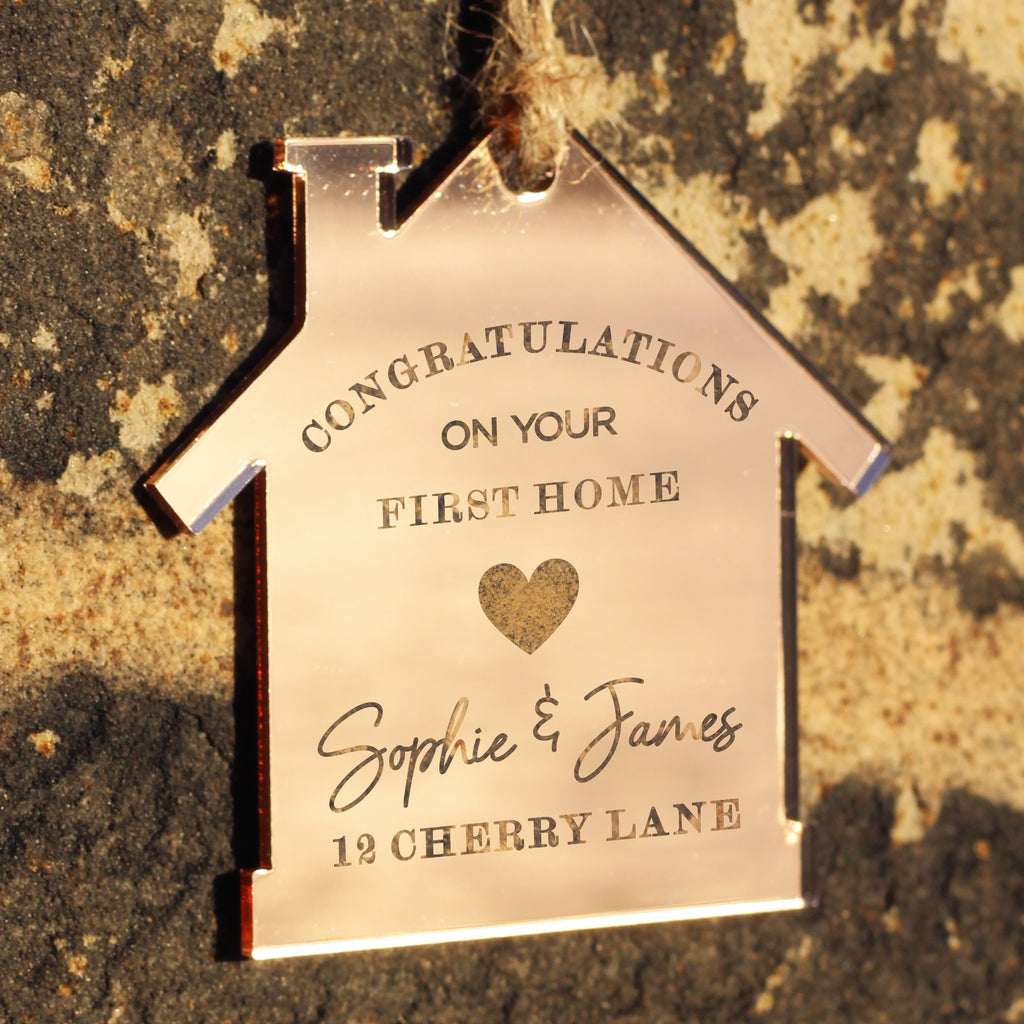 Personalised Acrylic 'Congratulations First Home' Mirrored Hanging Decoration