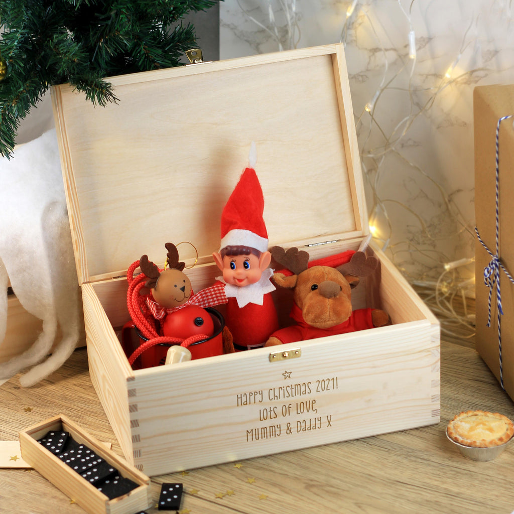 Personalised Large Wooden Christmas Eve Box with Name & Stars