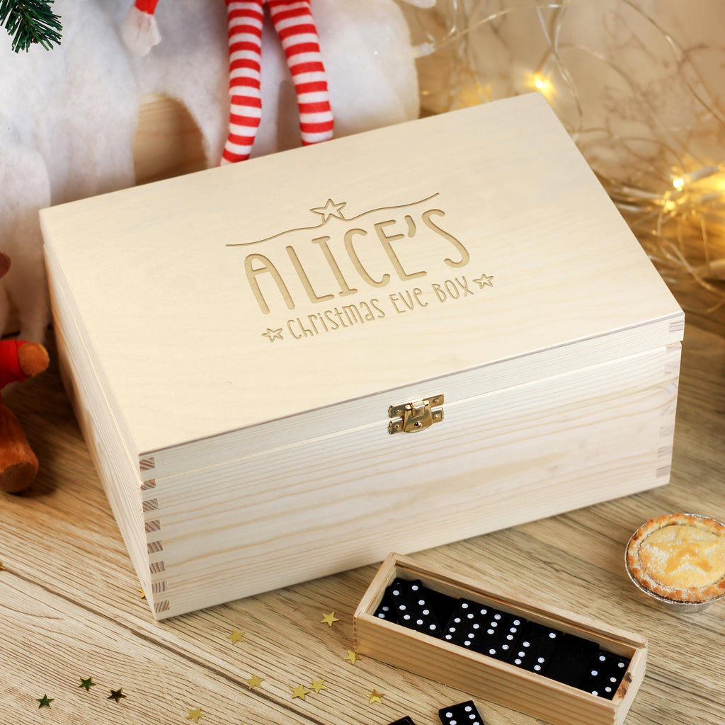 Personalised Large Wooden Christmas Eve Box with Name & Stars