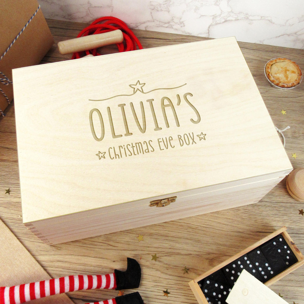 Personalised Large Wooden Christmas Eve Box with Name & Stars