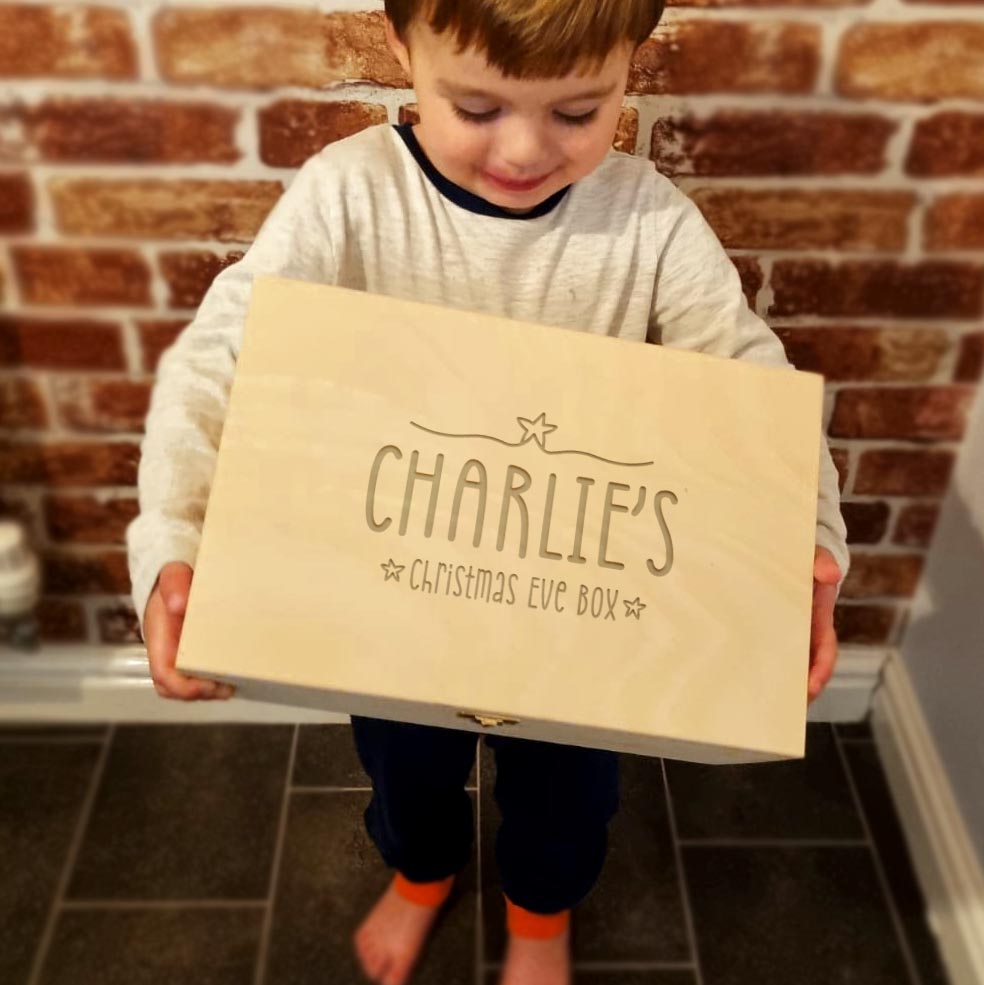 Personalised Large Wooden Christmas Eve Box with Name & Stars