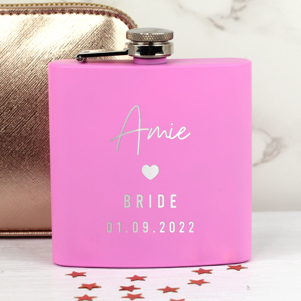 Personalised 6oz Pink Hip Flask for Bridesmaids, Mother of the Bride / Groom, Maid Of Honour