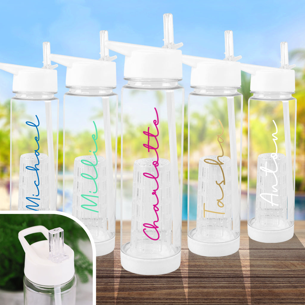 Personalised Fruit Infuser Water Bottle with Flip Straw  - ANY NAME