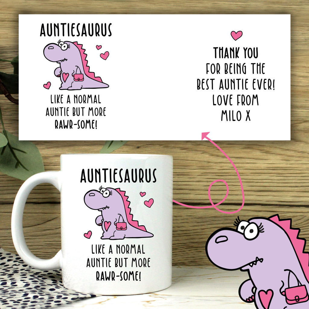 Personalised 'Auntiesaurus' Dinosaur Coffee Mug - Like A Normal Auntie But More Rawr-Some