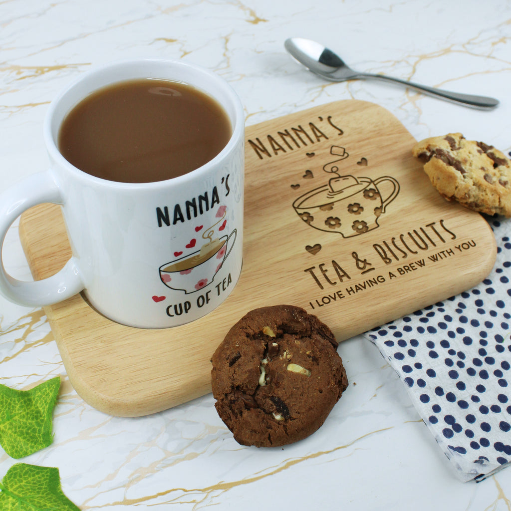 Personalised Grandma's Tea & Biscuit Board with Coffee Mug Option