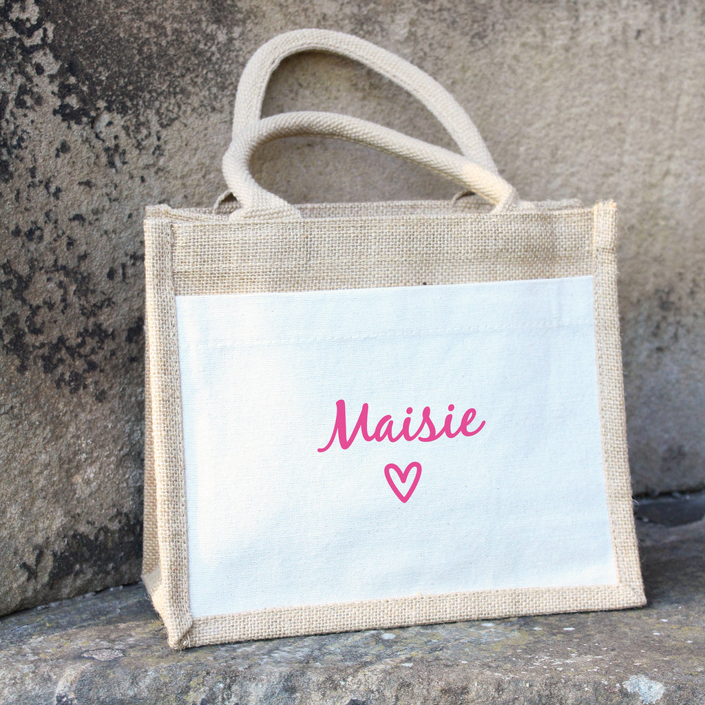 Personalised Heart Jute Bag with Name