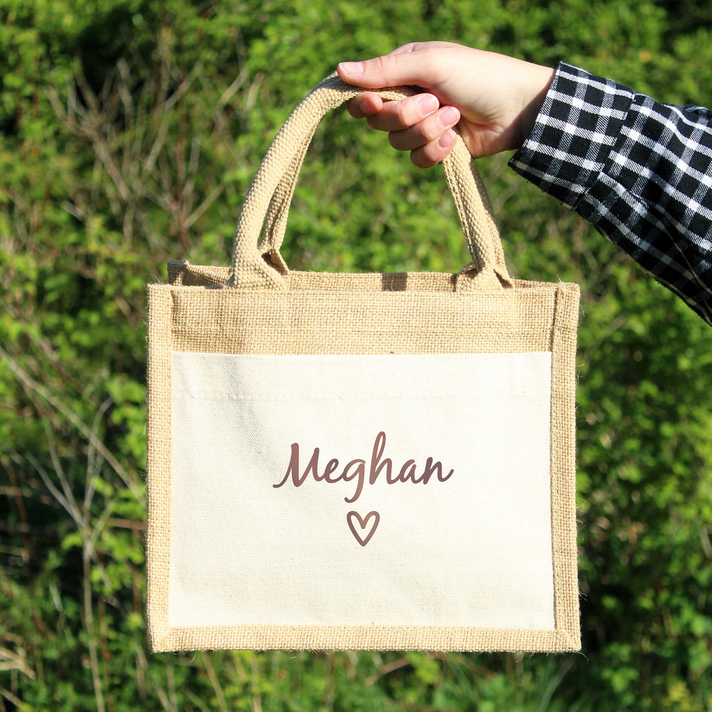 Personalised Heart Jute Bag with Name