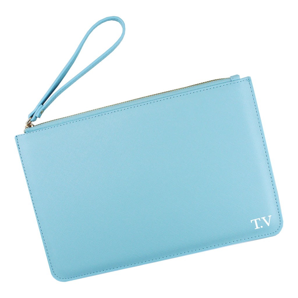 Personalised Monogrammed PU Leather Clutch Bag with Wristlet - Any Initials