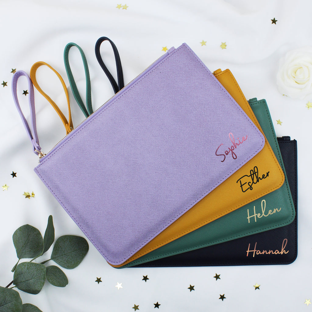 Personalised PU Leather Clutch Bag with Wristlet - Any Name