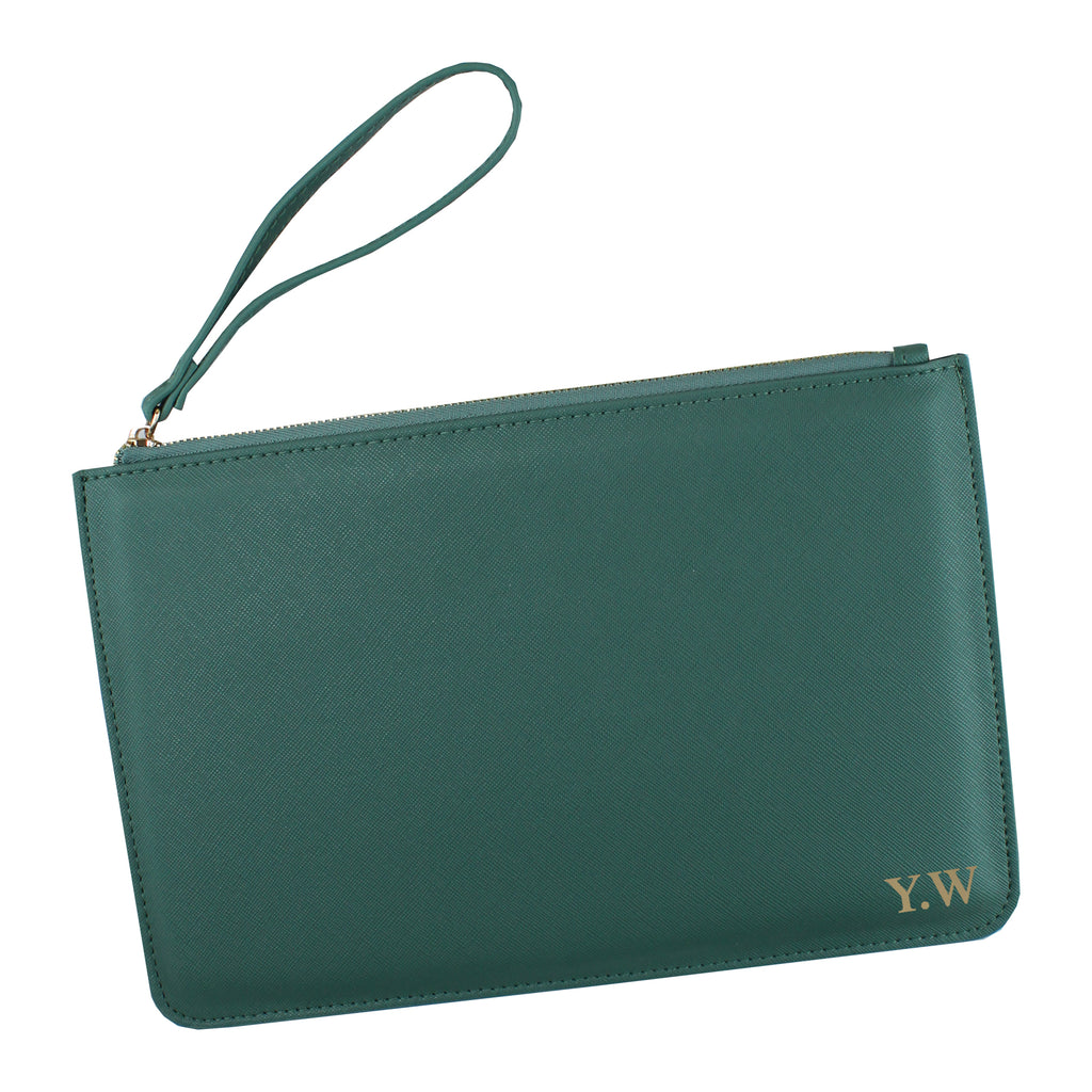 Personalised Monogrammed PU Leather Clutch Bag with Wristlet - Any Initials