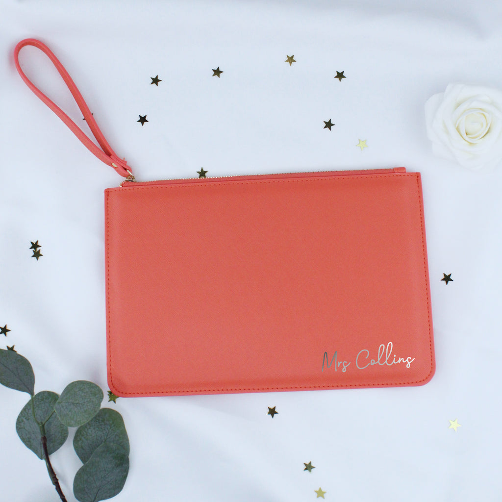Personalised PU Leather "Mrs" Clutch Bag with Wristlet