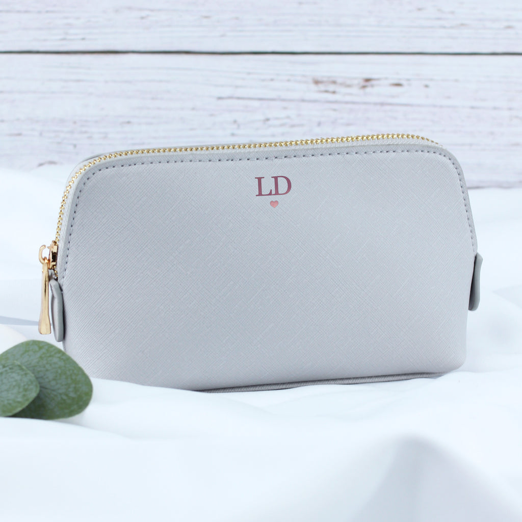 Personalised Medium PU Leather Make Up Bag with Initials & Heart