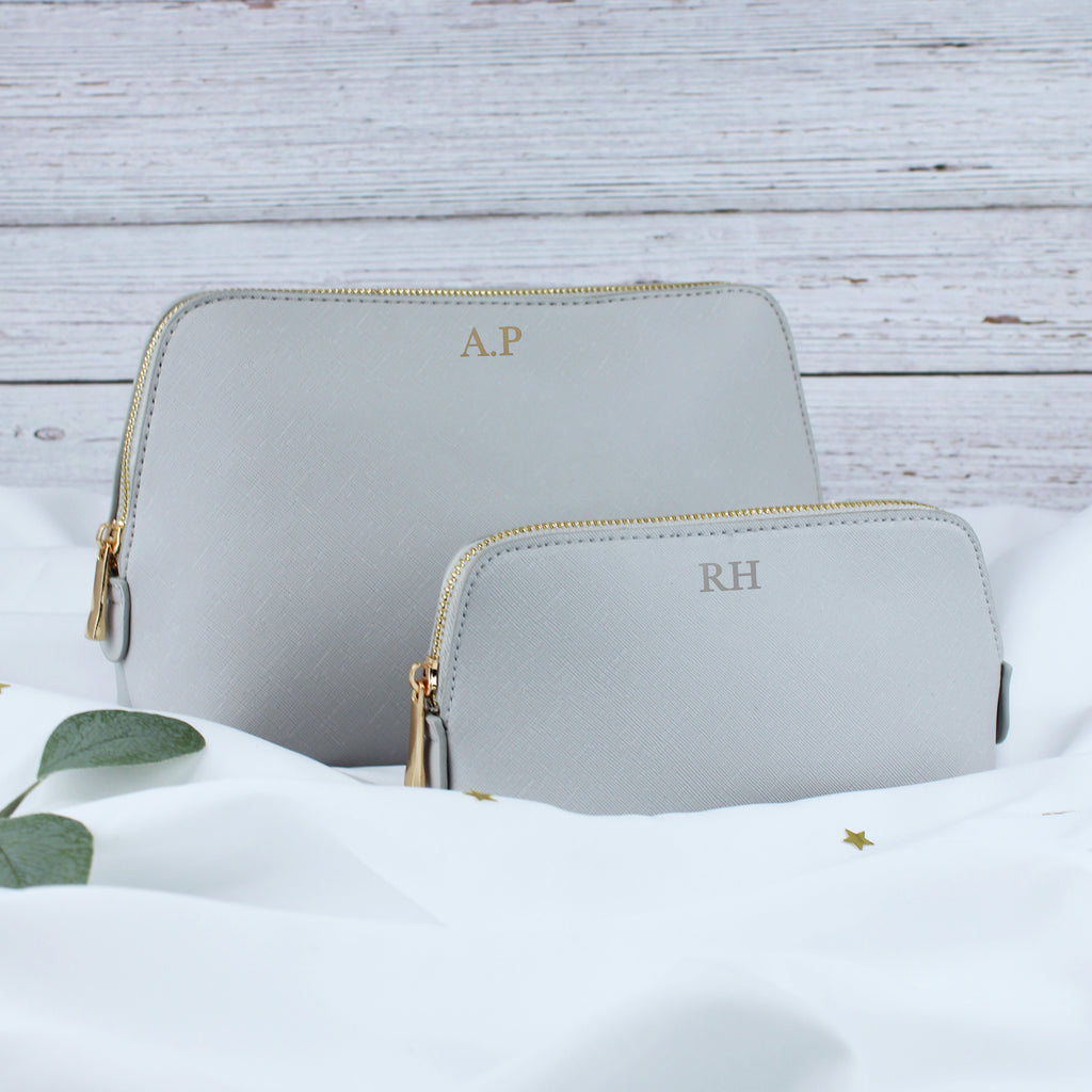 Personalised Large PU Leather Make Up Bag Set with Initials