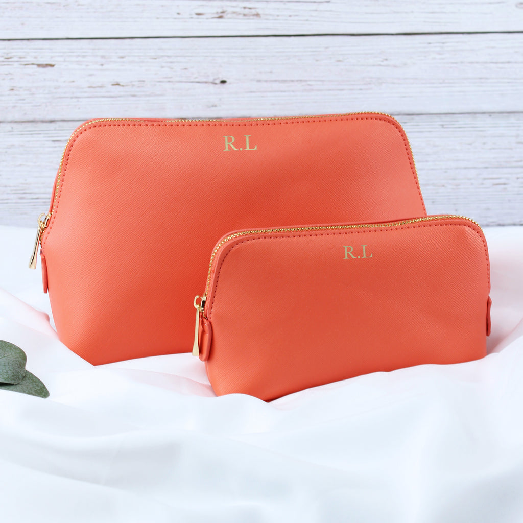 Personalised Large PU Leather Make Up Bag Set with Initials