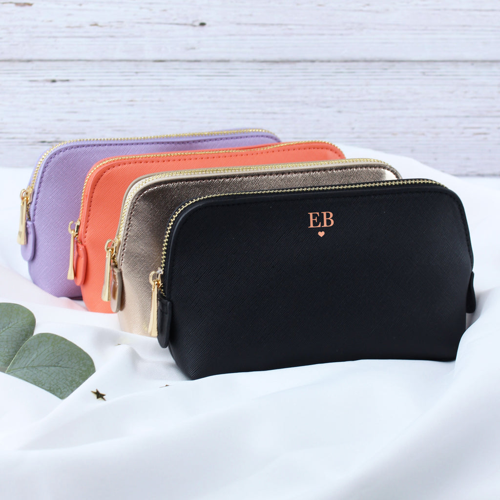 Personalised Medium PU Leather Make Up Bag with Initials & Heart