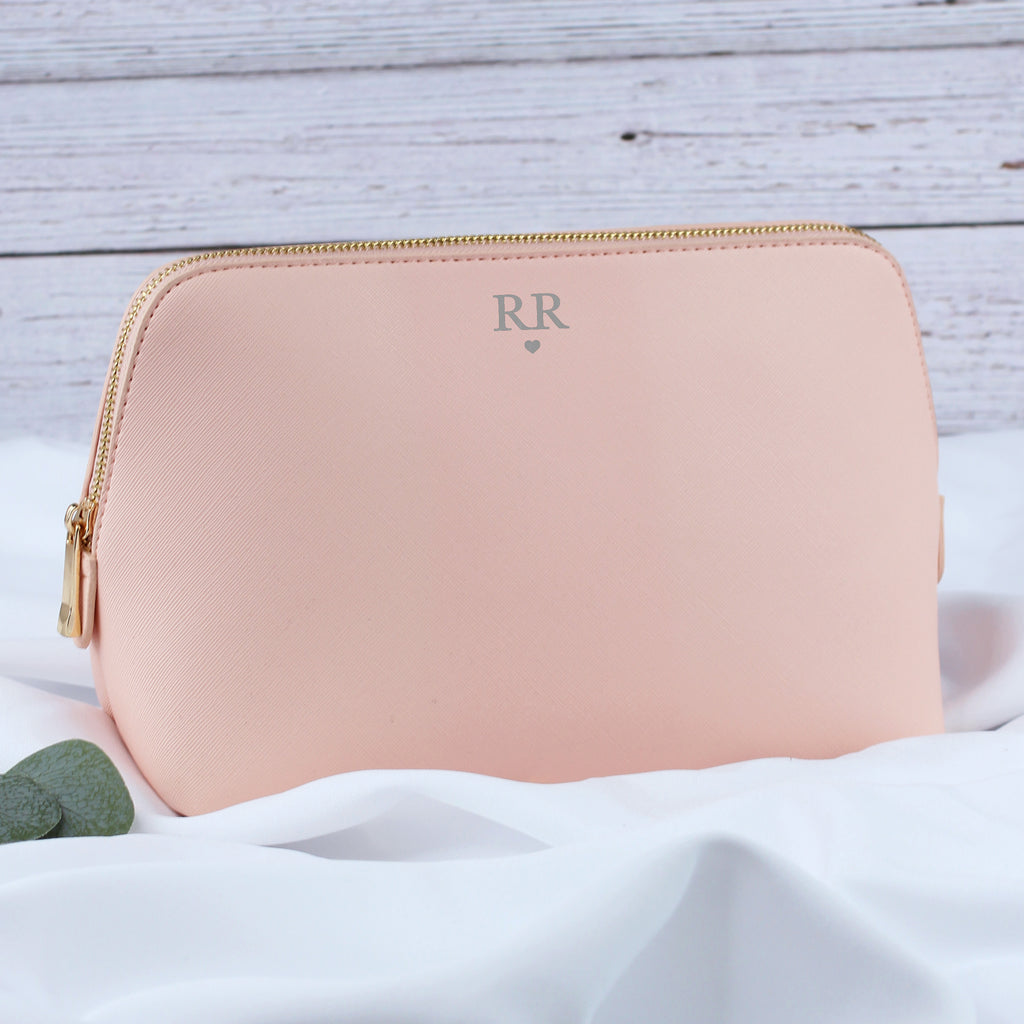 Personalised Large PU Leather Make Up Bag with Initials & Heart