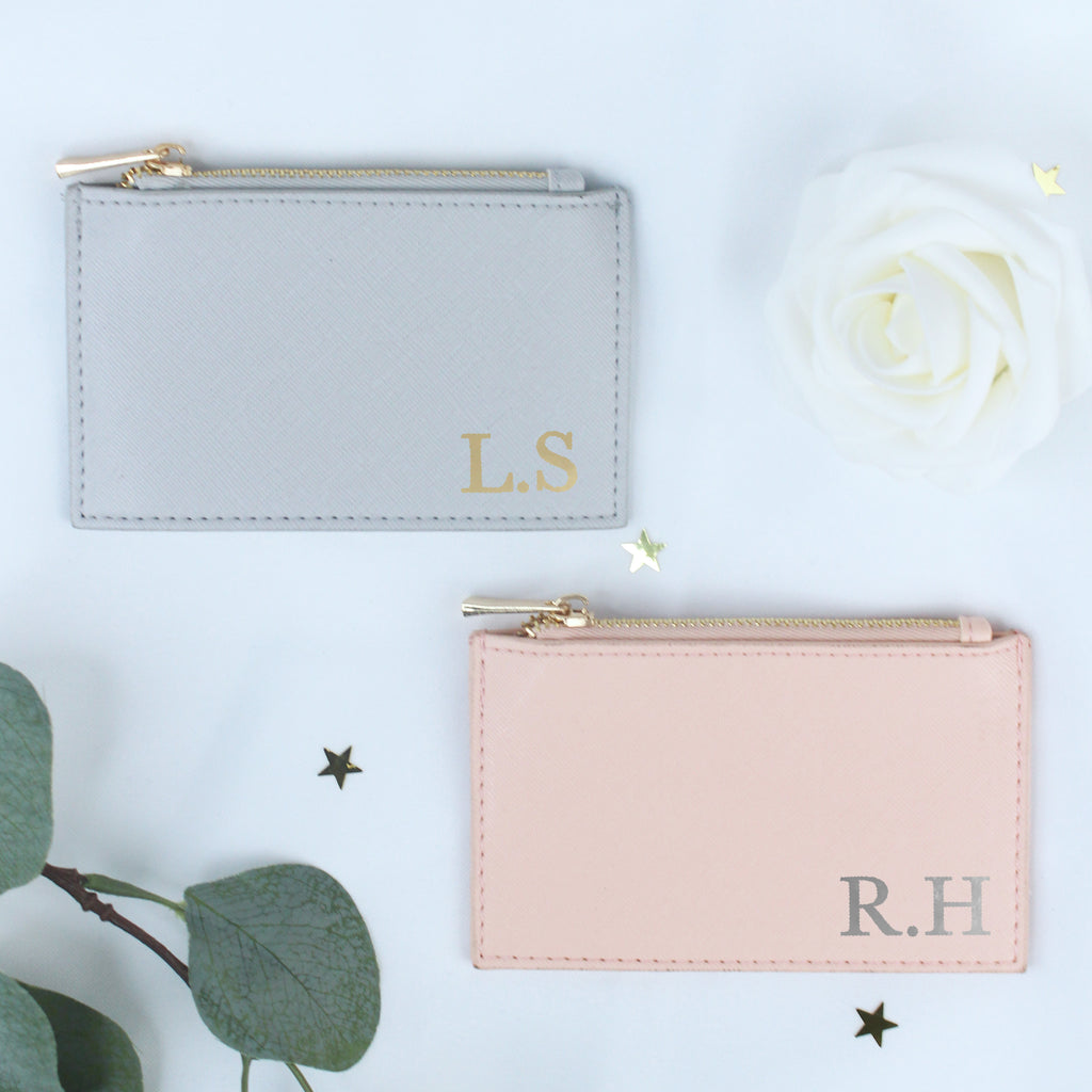 Personalised Monogrammed PU Leather Card Holder Purse - Any Initials