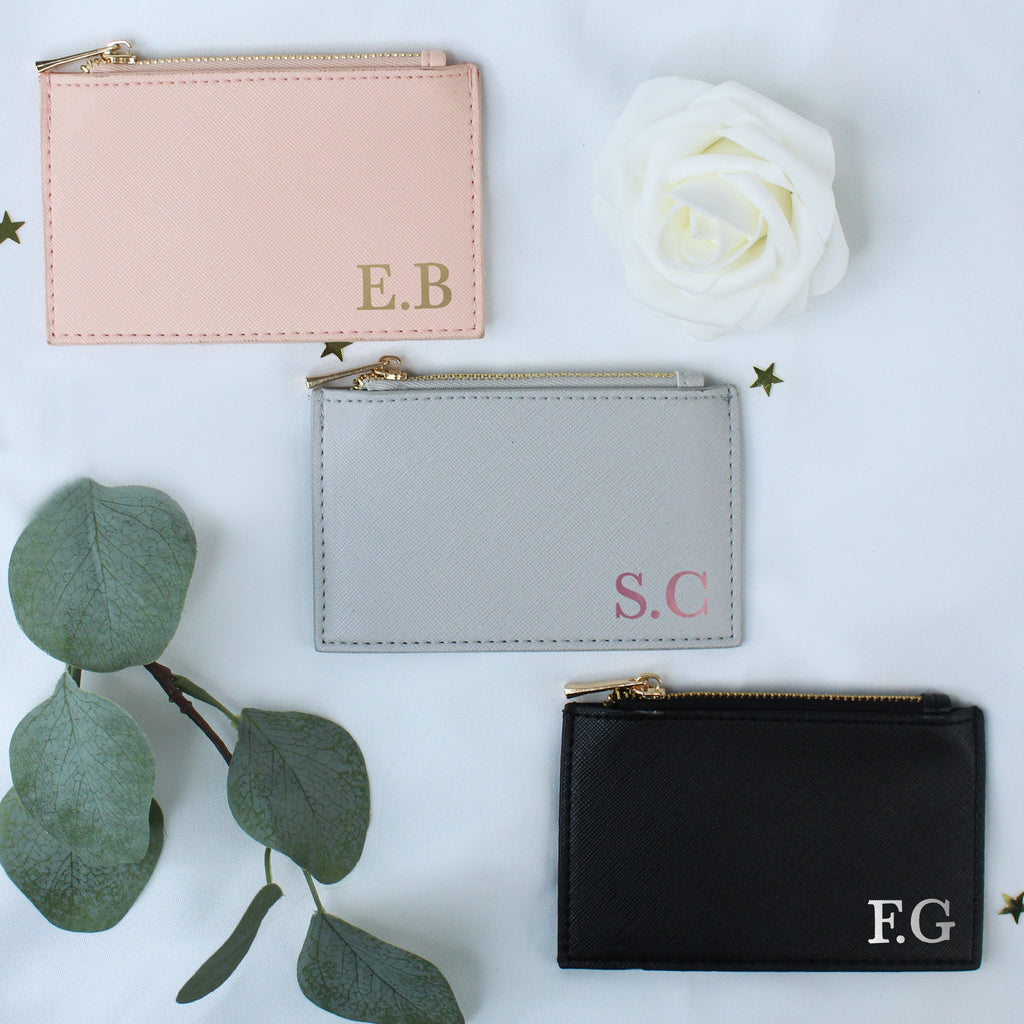 Personalised Monogrammed PU Leather Card Holder Purse - Any Initials
