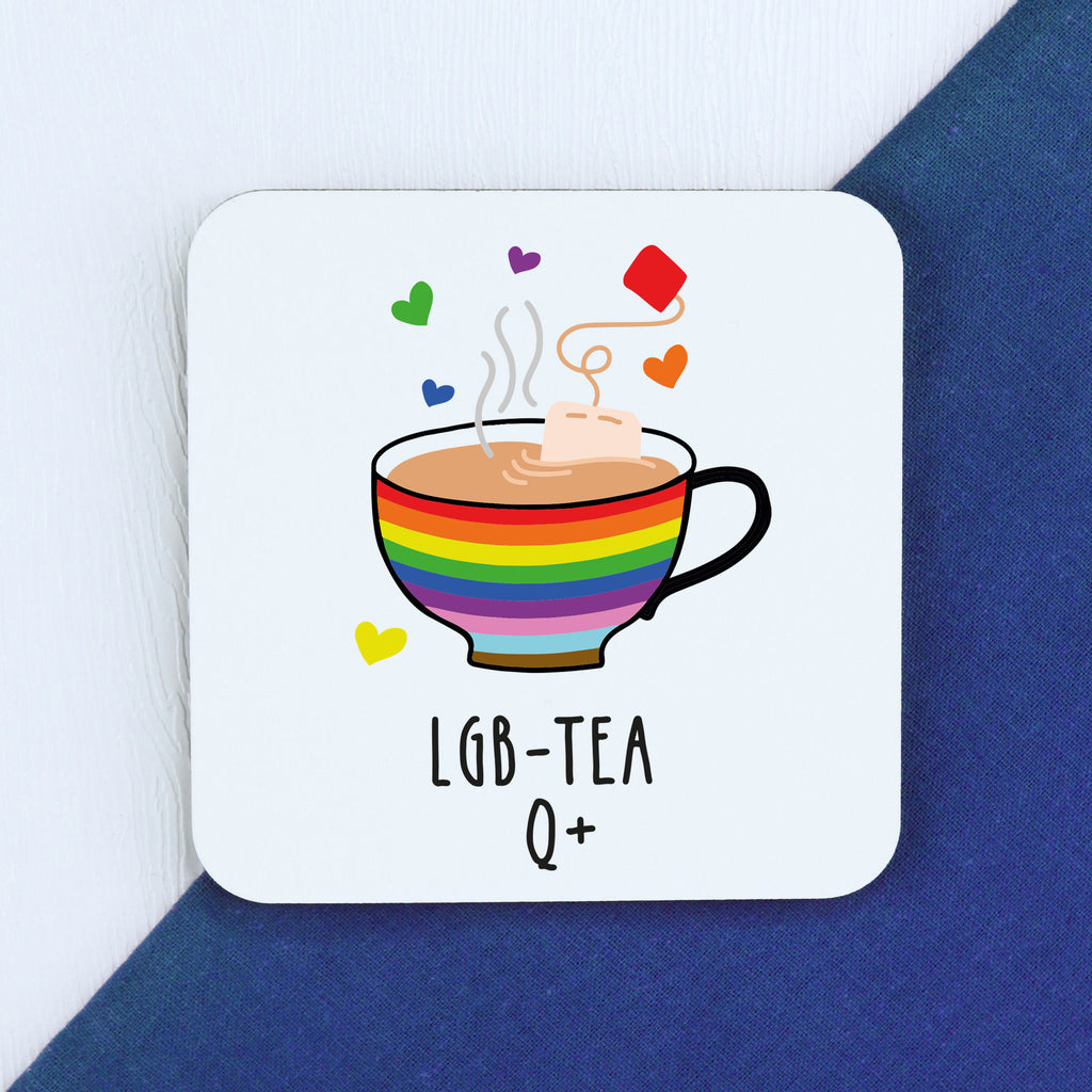 Personalised 'LGB-TEA-Q+' Coffee Mug with Coaster Option
