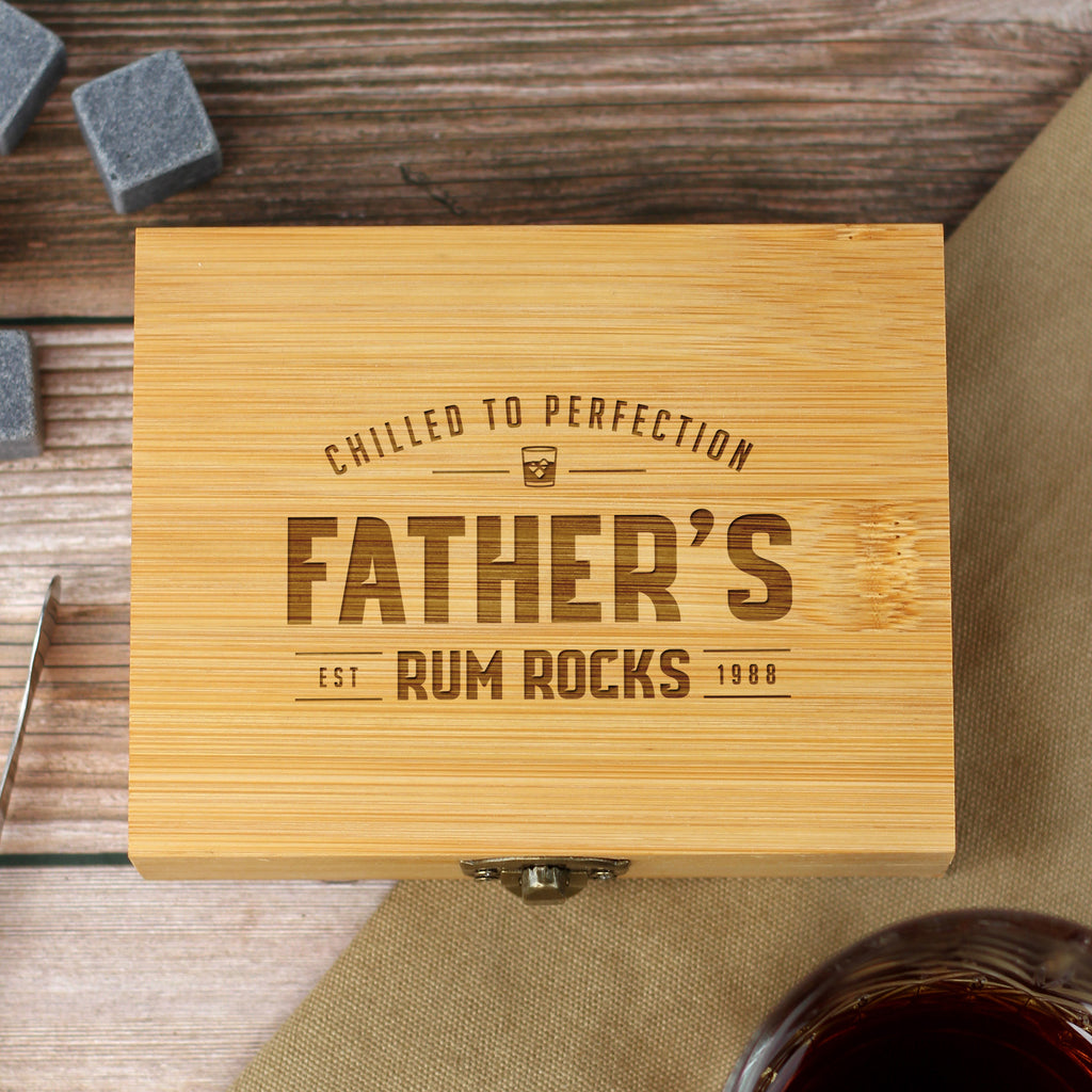 Personalised Dad's Rum Stones Set with Metal Tong & 9 Soapstone Ice Cubes