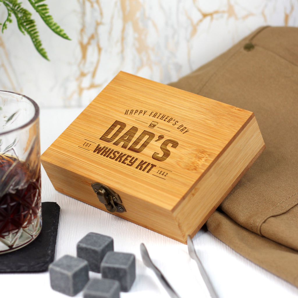 Personalised Dad's Whisky Stones Set with Metal Tong & 9 Soapstone Ice Cubes