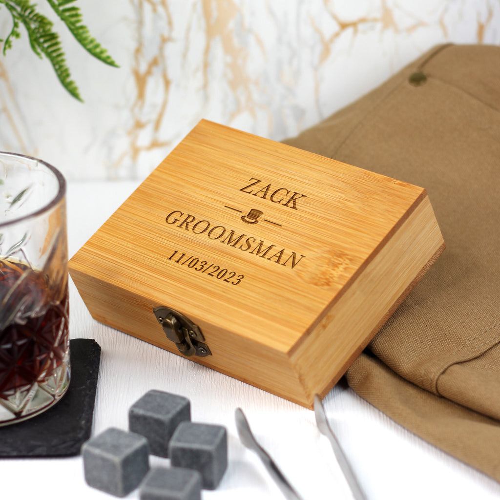 Personalised Wedding Role Whiskey Kit with Metal Tong & 9 Soapstone Ice Cubes