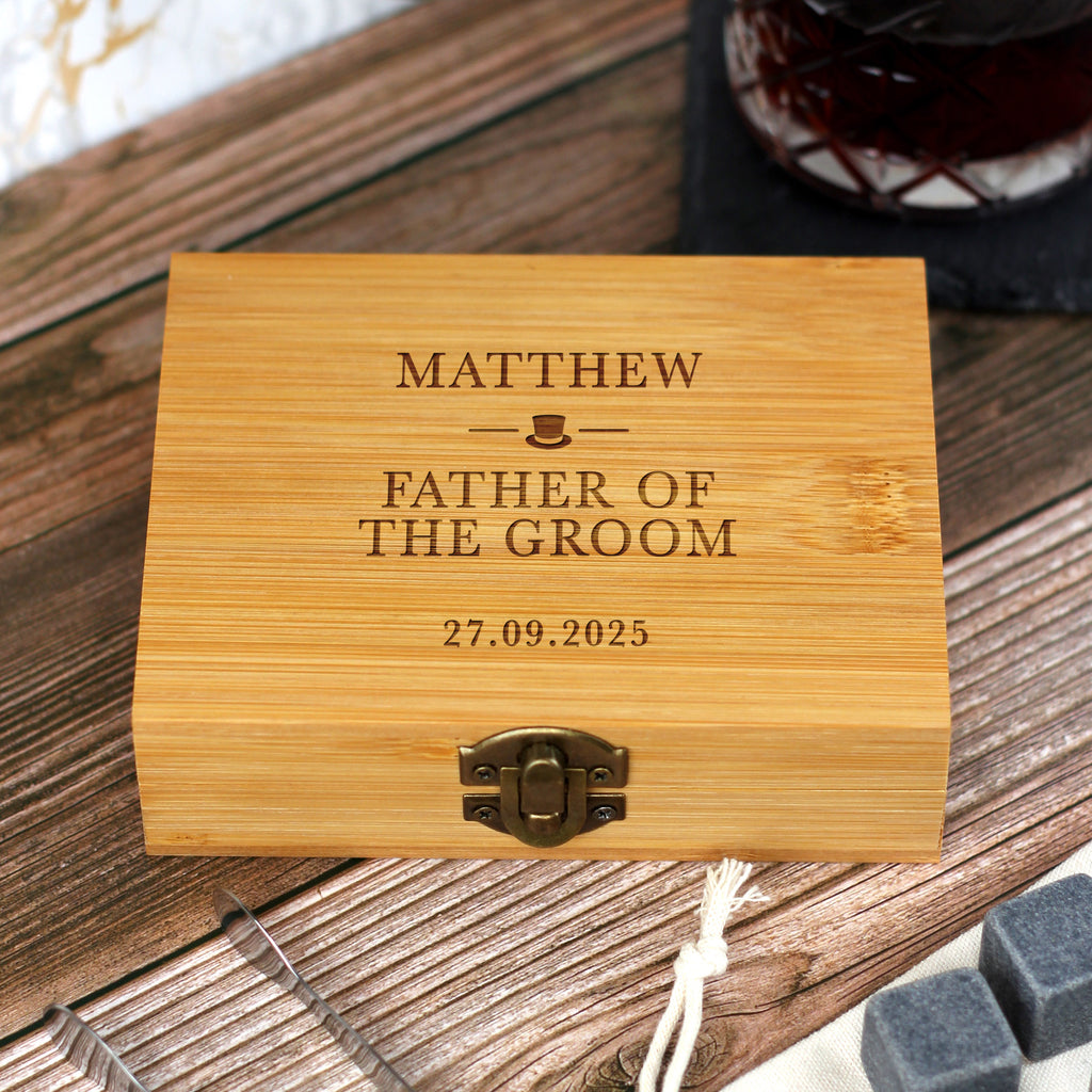 Personalised Wedding Role Whiskey Kit with Metal Tong & 9 Soapstone Ice Cubes