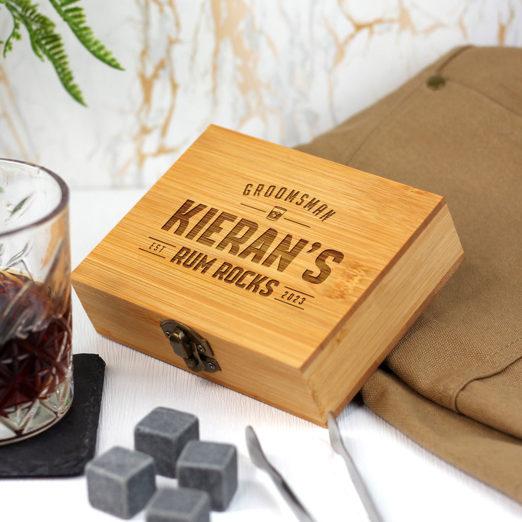 Personalised Rum Stones Set with Metal Tong & 9 Soapstone Ice Cubes - Wedding Role