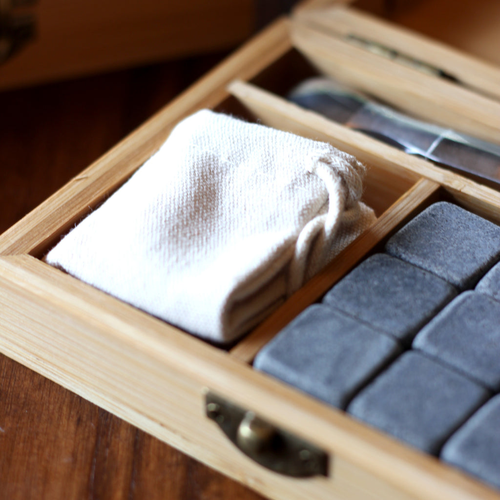 Personalised Whiskey Stones Kit with Metal Tong & 9 Soapstone Ice Cubes - Wedding Role