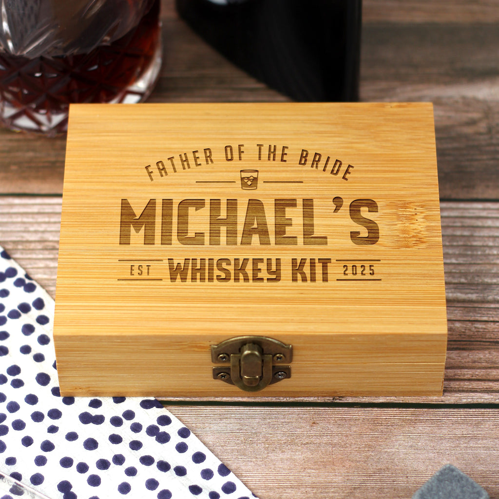 Personalised Whiskey Stones Kit with Metal Tong & 9 Soapstone Ice Cubes - Wedding Role