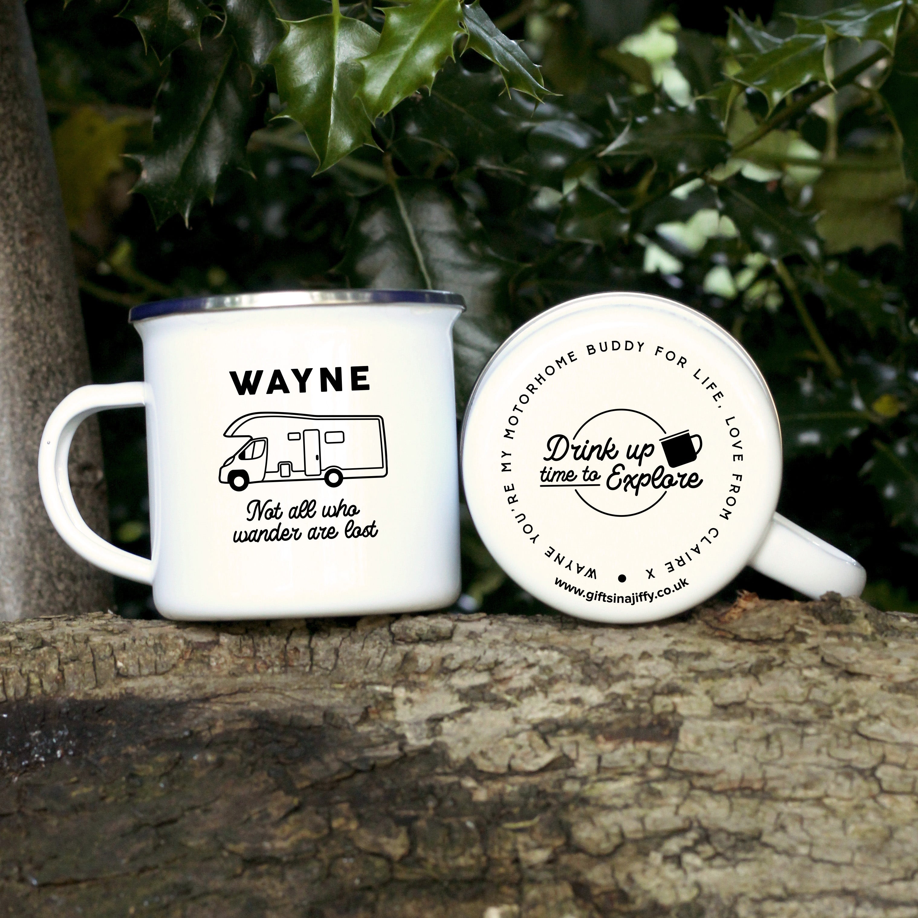 Personalised Motorhome Enamel Mug 13oz Custom Travel Camping Mug