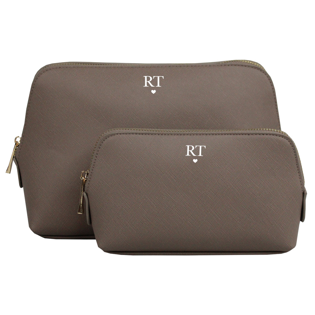 Personalised PU Leather Make Up Bag Set with Initials & Heart