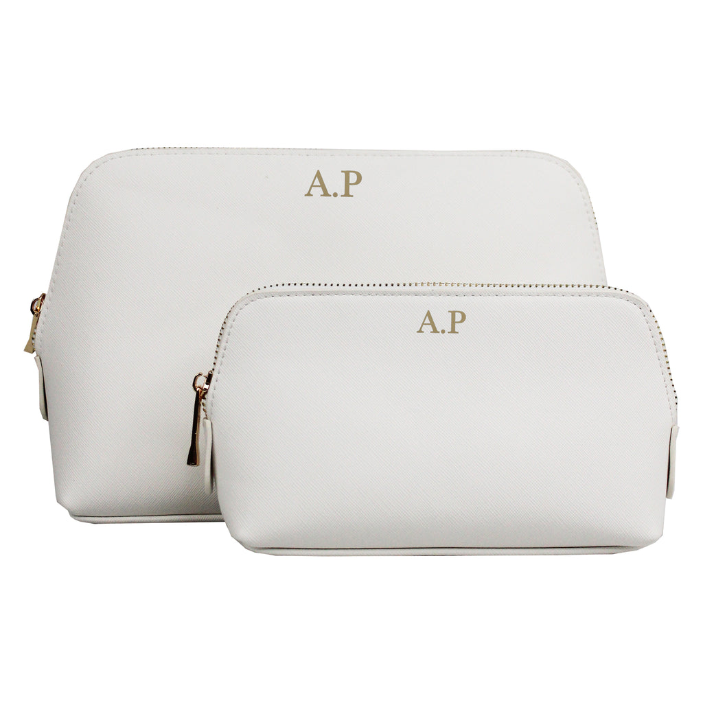 Personalised Large PU Leather Make Up Bag Set with Initials