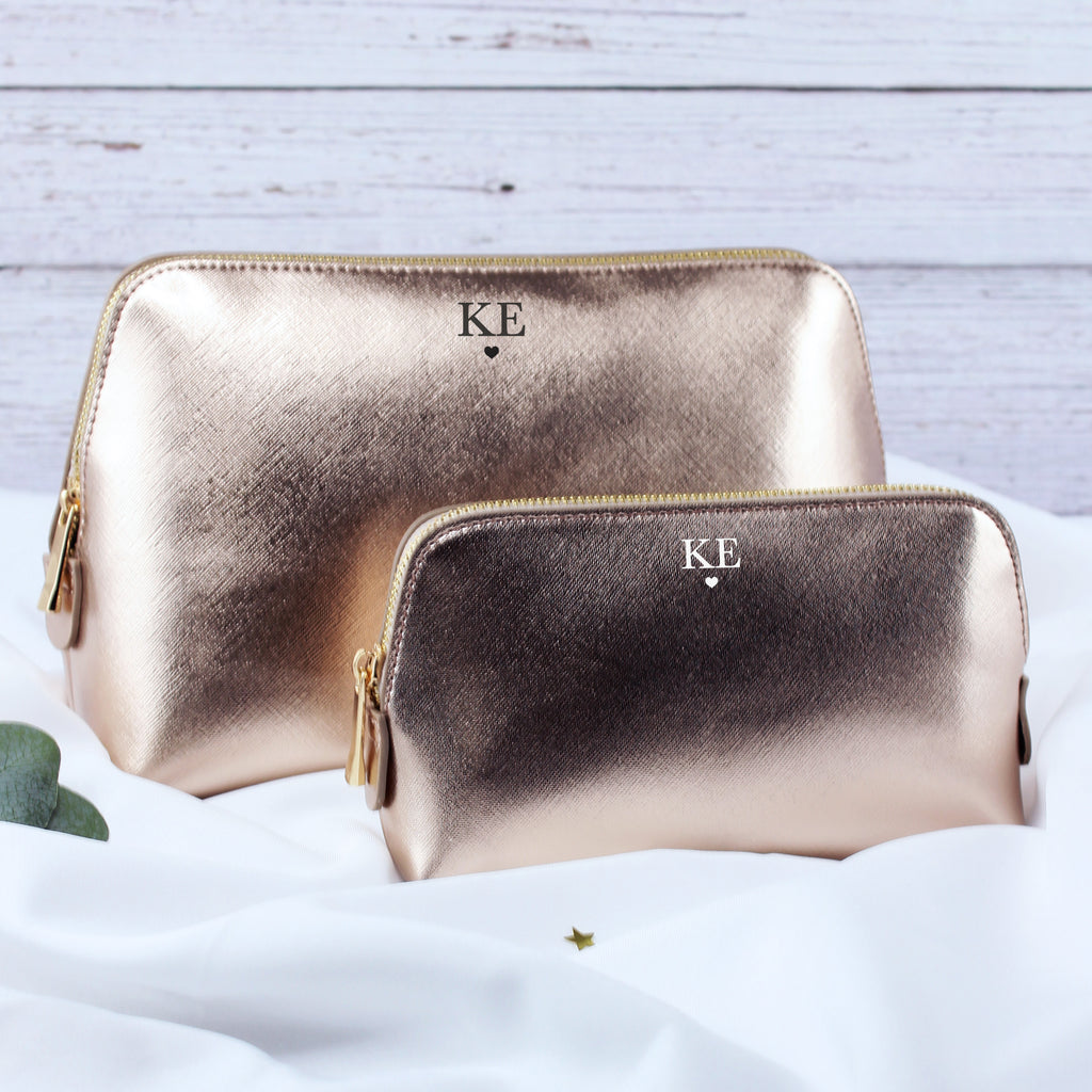 Personalised PU Leather Make Up Bag Set with Initials & Heart