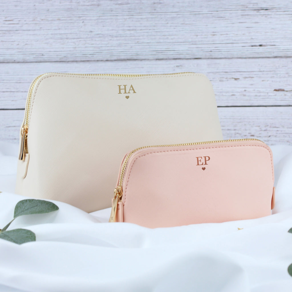 Personalised PU Leather Make Up Bag Set with Initials & Heart