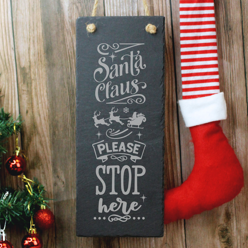 Santa Claus Please Stop Here Christmas Door Sign