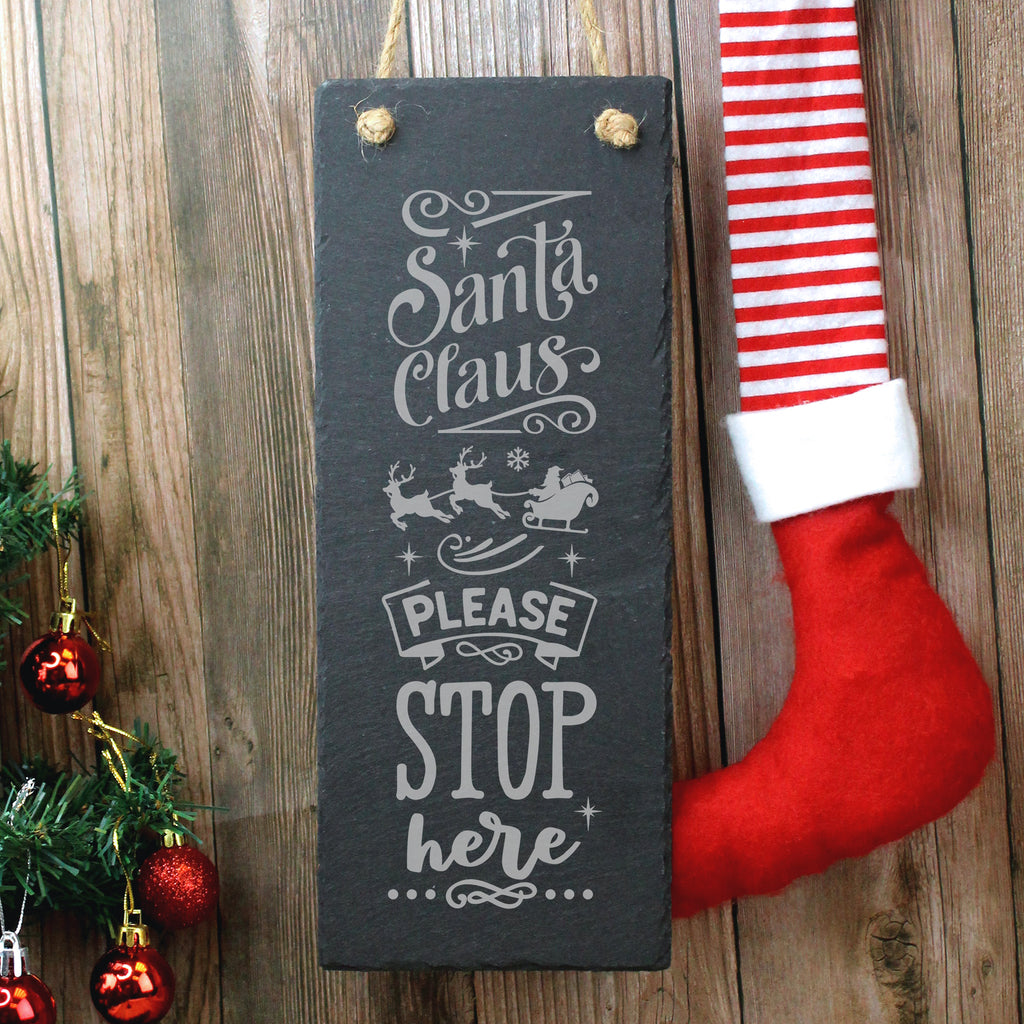 Santa Claus Please Stop Here Christmas Door Sign