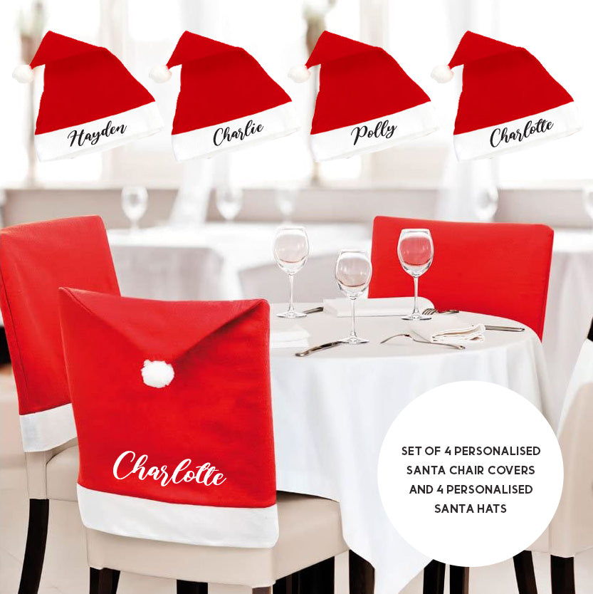 Personalised Santa Hat Chair Covers & Christmas Hat Set
