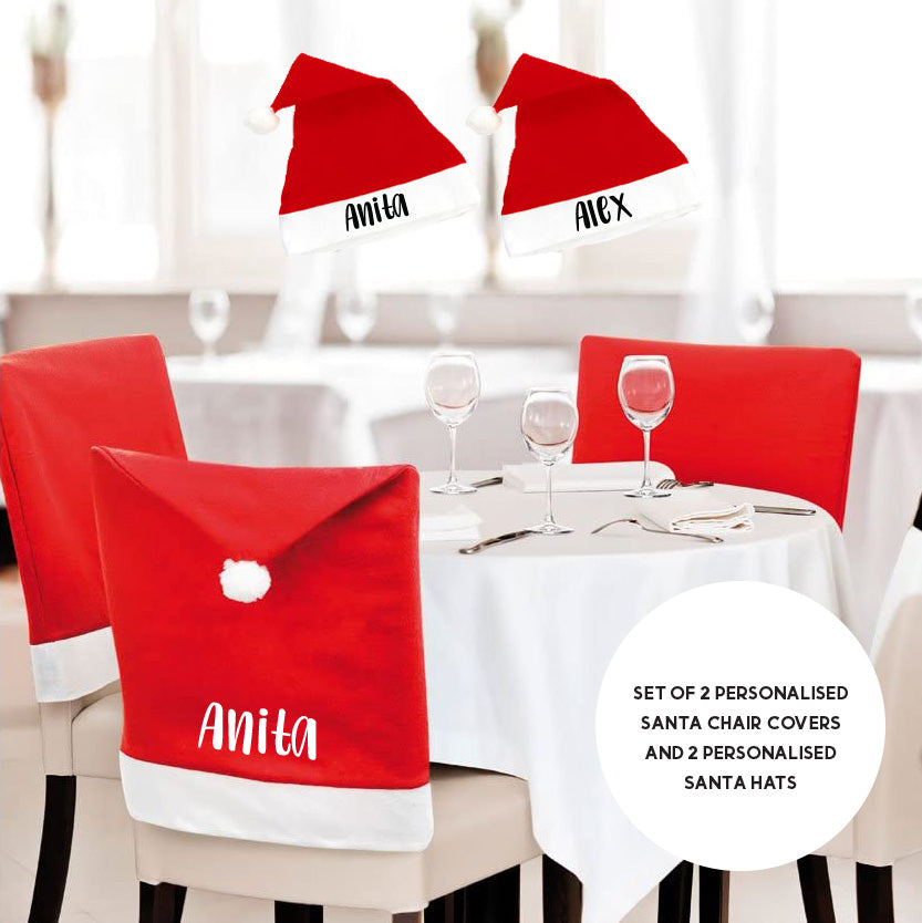 Personalised Santa Hat Chair Covers & Christmas Hat Set