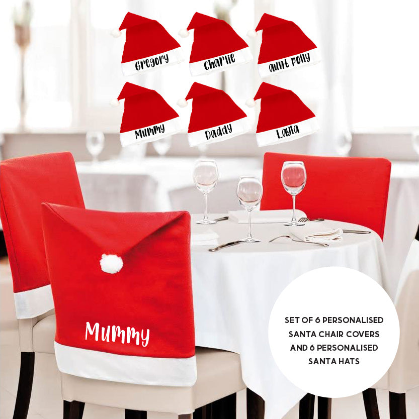 Personalised Santa Hat Chair Covers & Christmas Hat Set