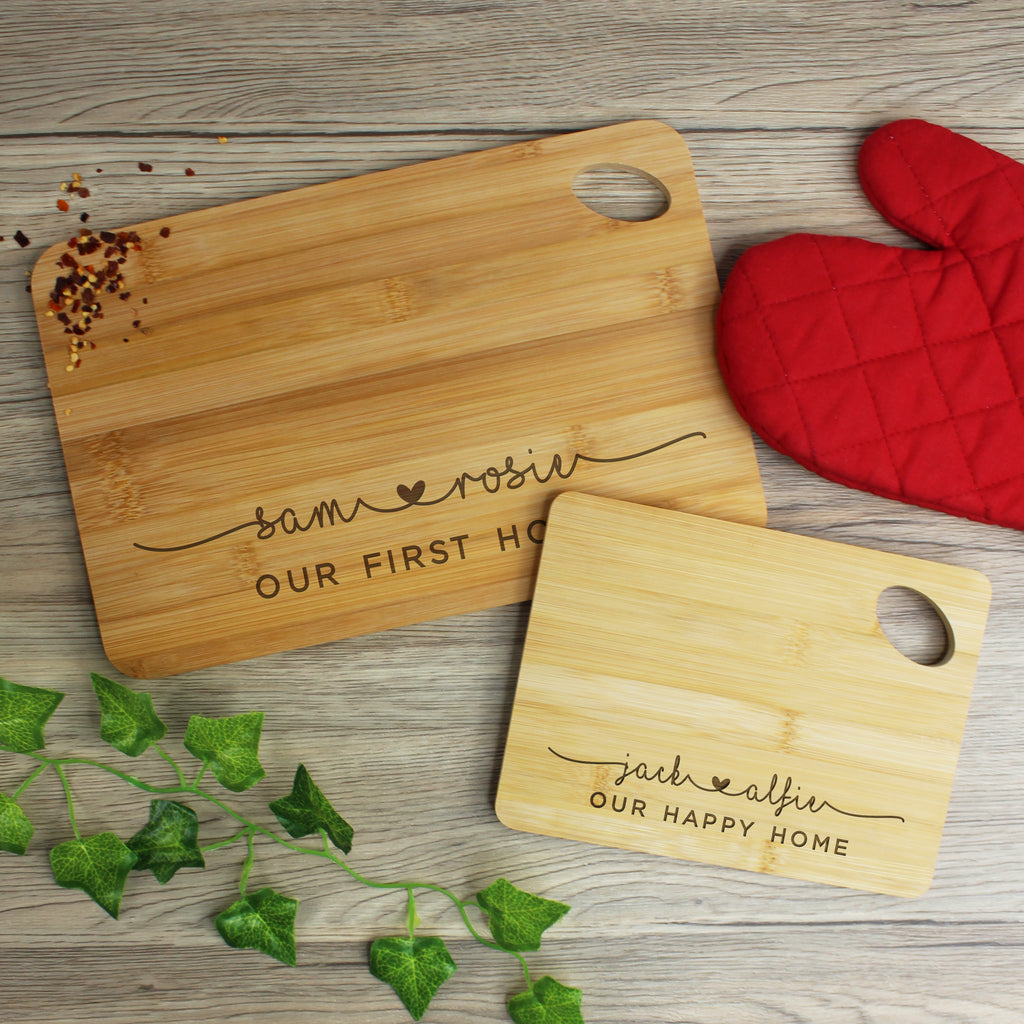Set of 2 Personalised Couples Wooden Chopping Boards