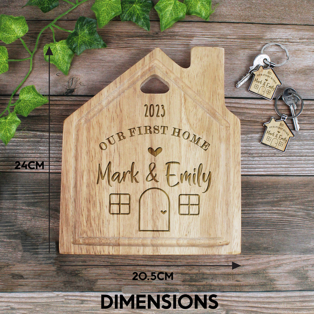 Personalised 'Our First Home' House Shaped Board with Matching Keyring Option