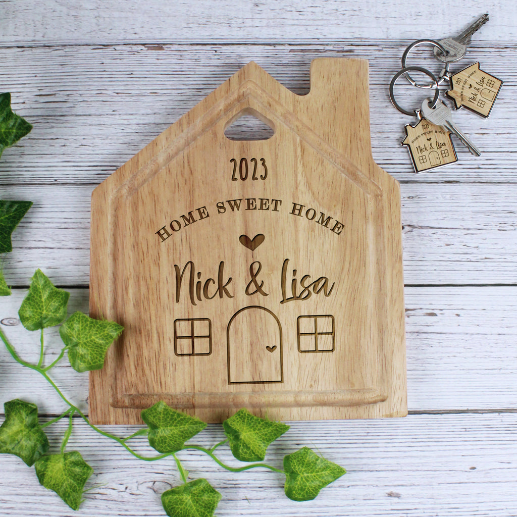 Personalised 'Home Sweet Home' House Shaped Board with Matching Keyring Option