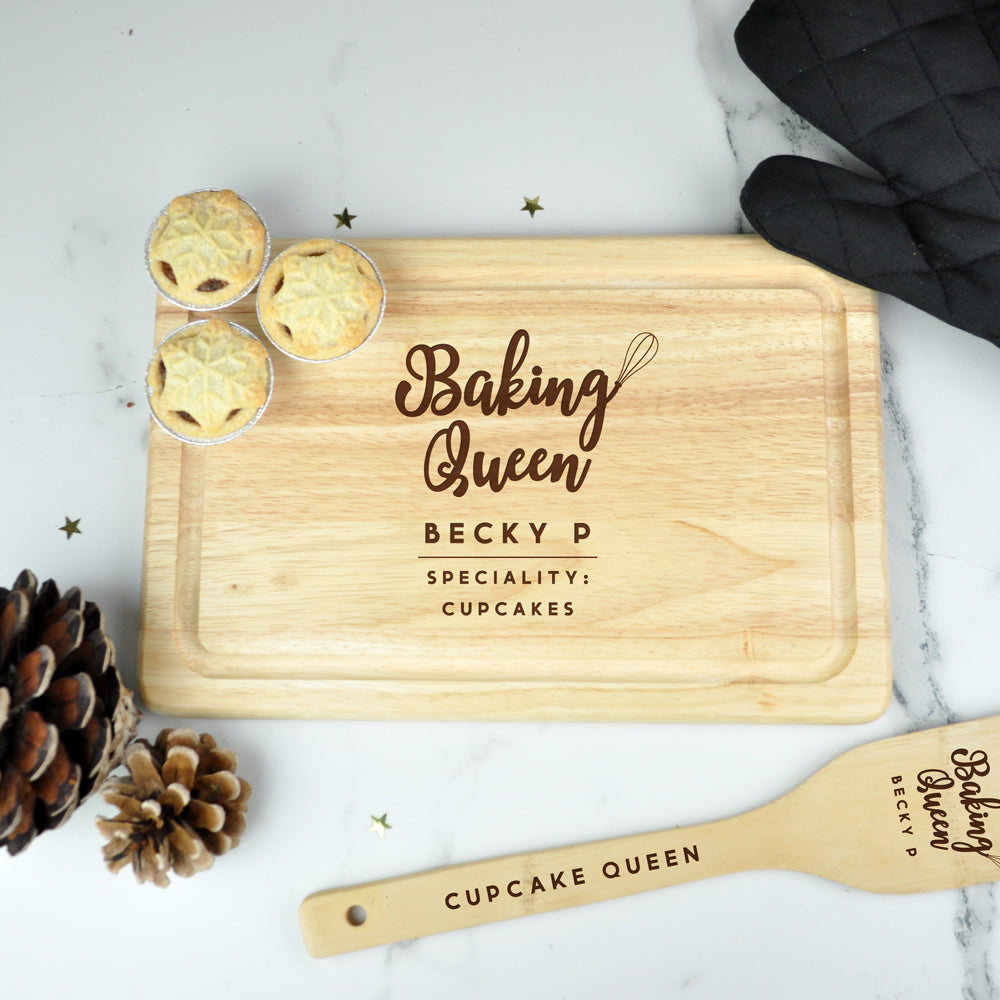 Personalised Baking Queen Baking Set, Wooden Cake Board and Wooden Spatula