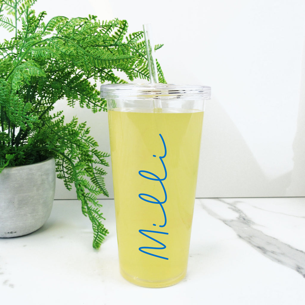 Personalised Clear Tumbler with Straw Cold Cup  - ANY NAME