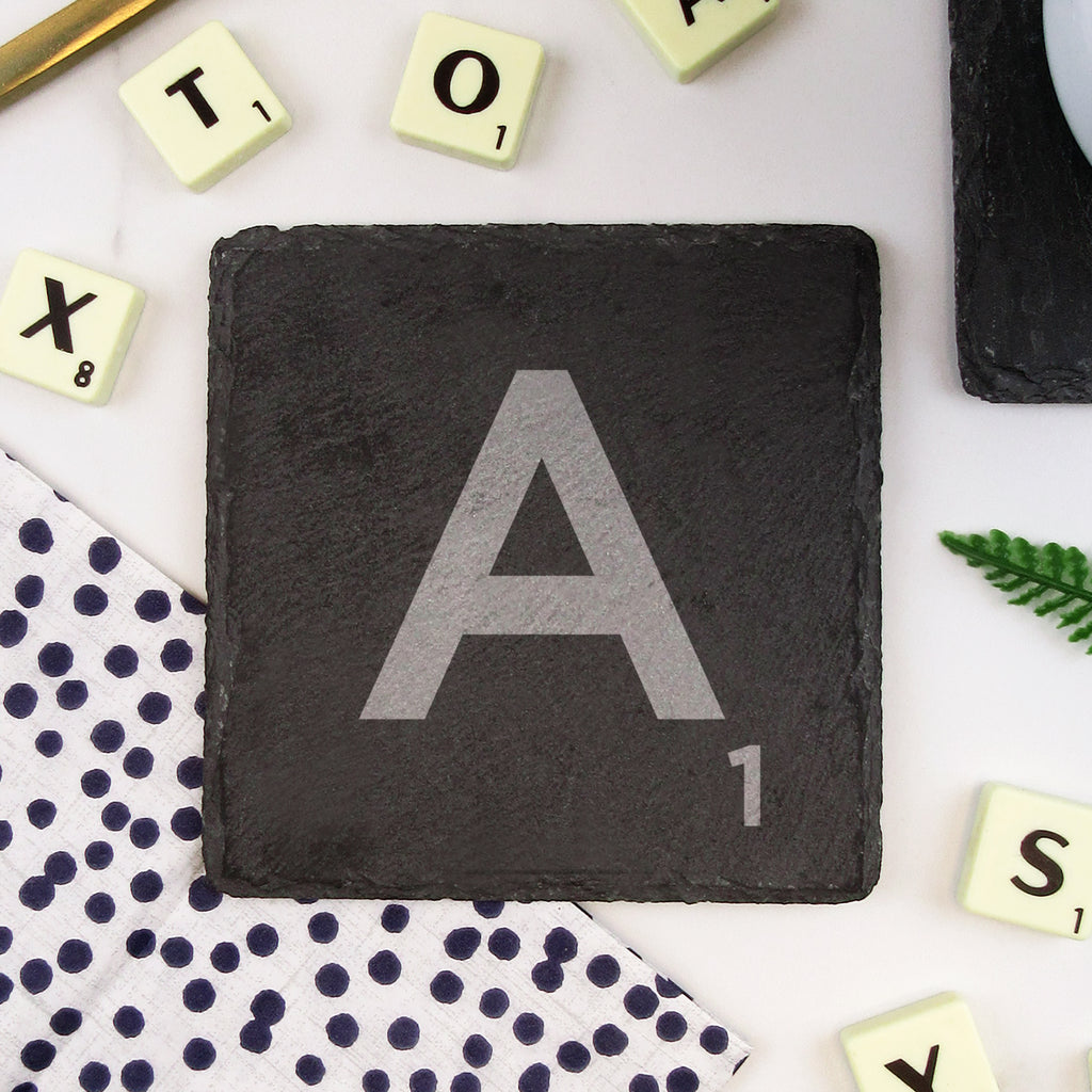 Personalised Slate Scrabble Letter Tile Alphabet Drinks Coasters - Choose your Own Scrabble Words