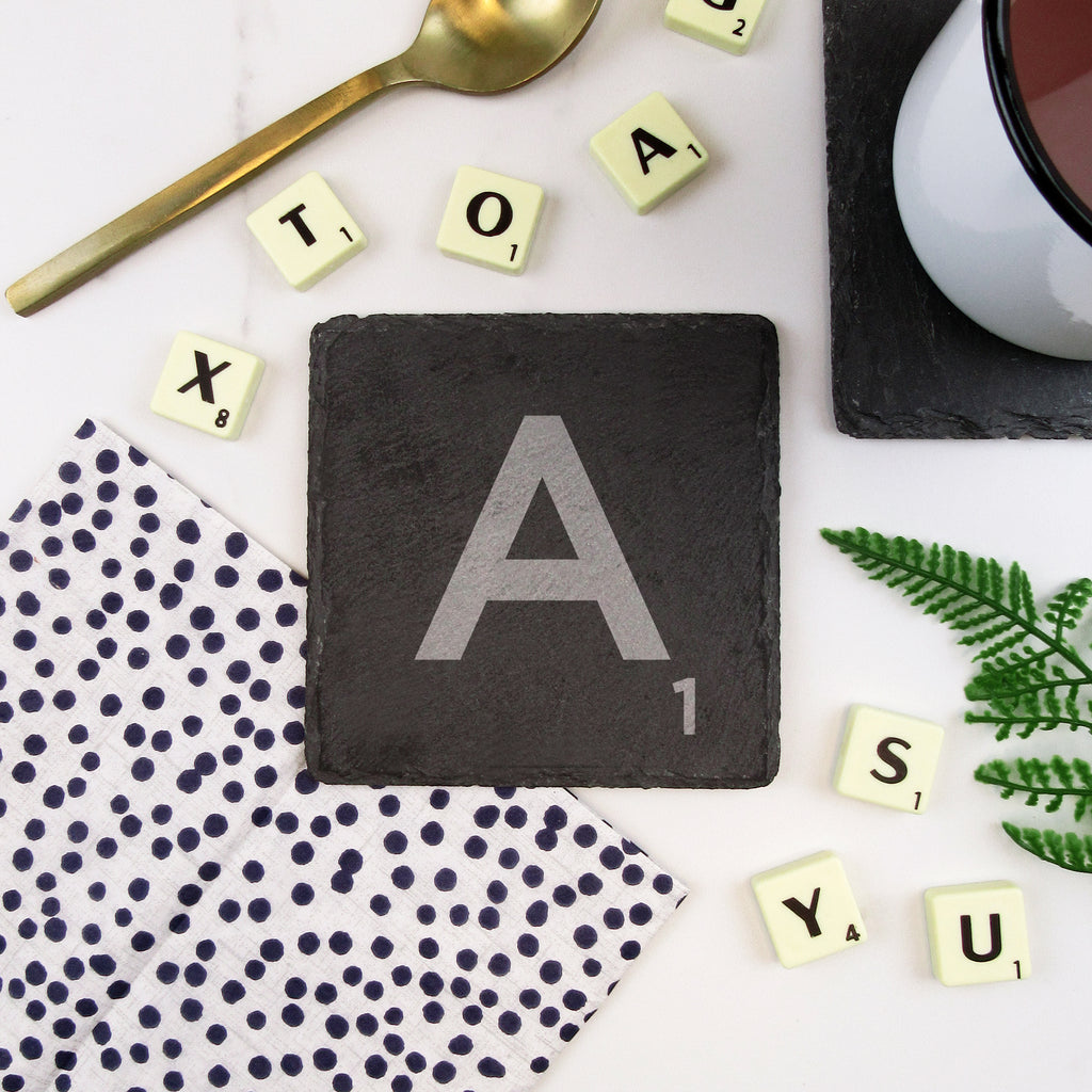 Personalised Slate Scrabble Letter Tile Alphabet Drinks Coasters - Choose your Own Scrabble Words