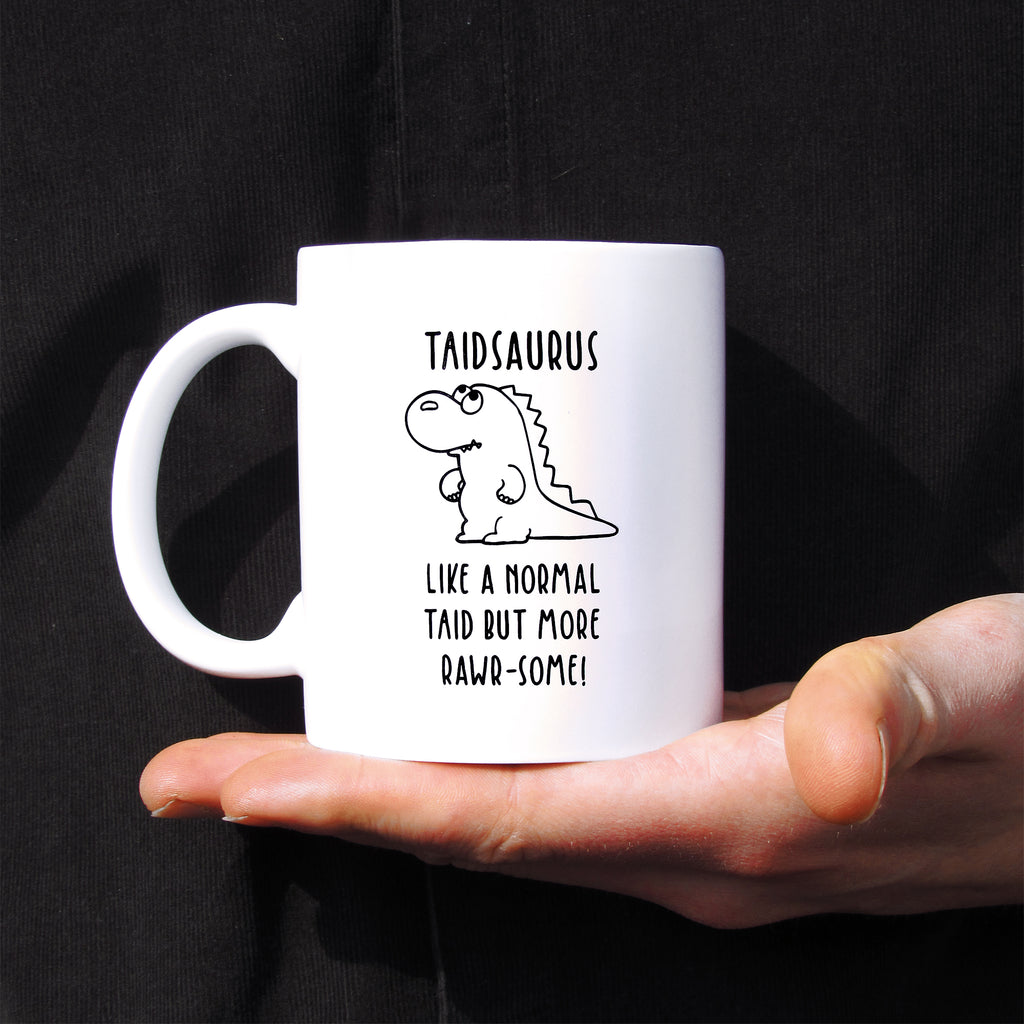 Personalised "Taidsaurus" Black Reveal Coffee Mug - Like A Normal Taid But More Rawr-Some